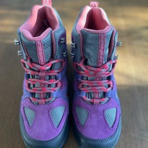 L.L. Bean kids hiking boots. Purple, gray and pink.